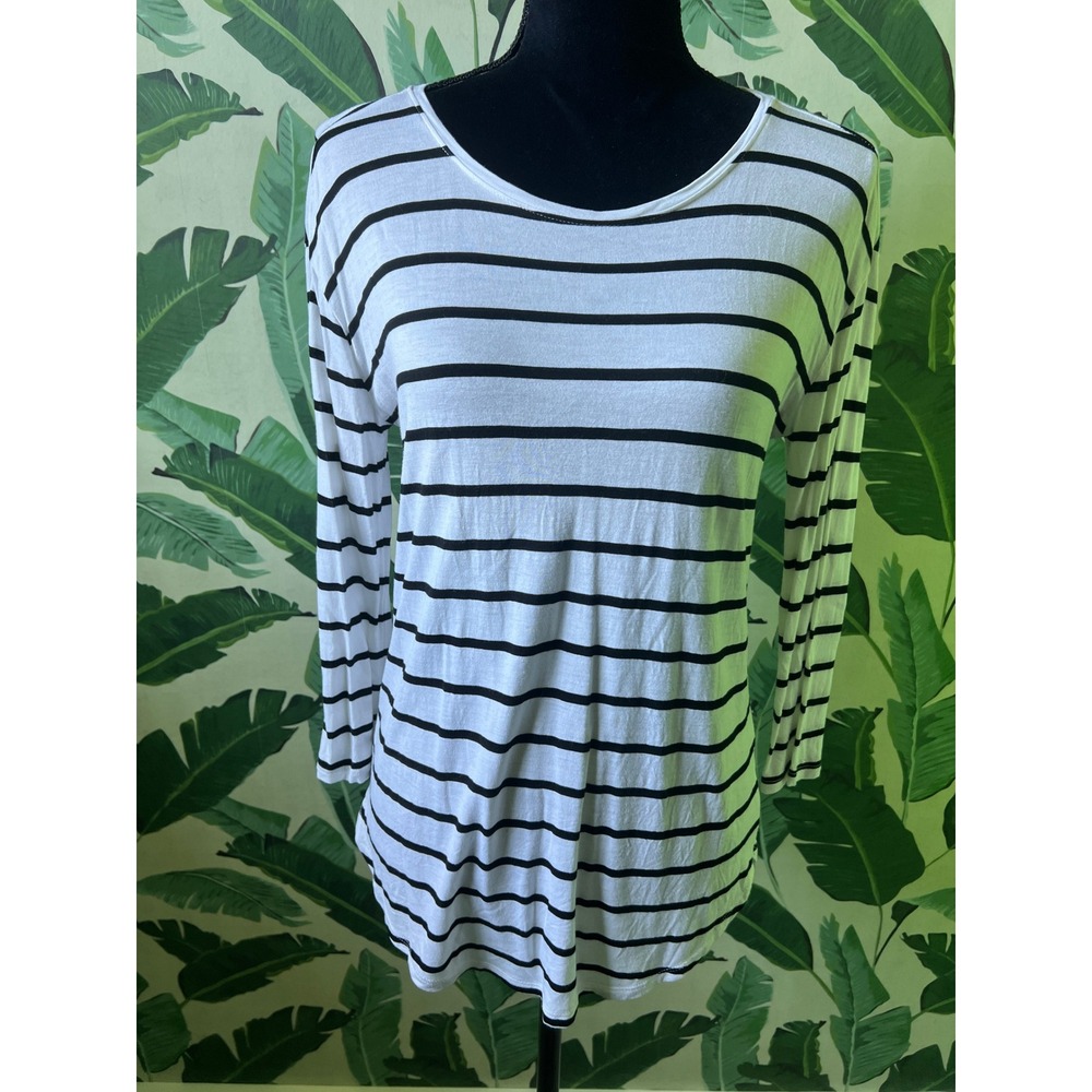 a.n.a Striped Long Sleeve T-Shirt‎ Womens Medium White Black Basic